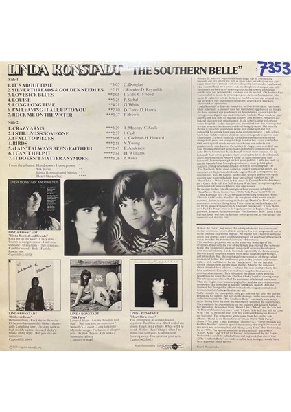 Linda Ronstadt The Southern Belle (Altın Sarısı Renkli Plak) Lp Plak modelleri