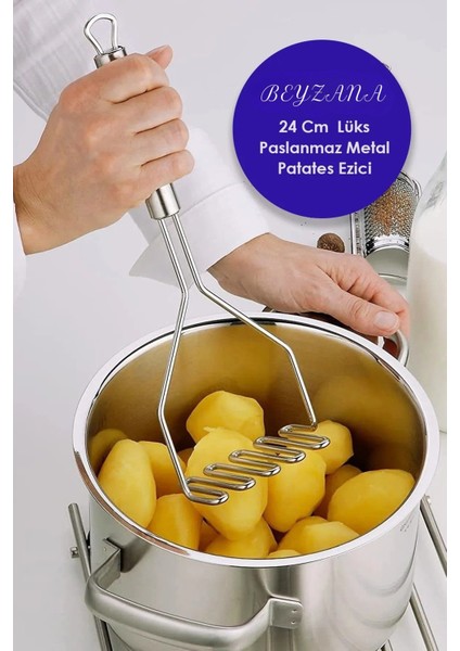 Pratik 24 cm Lüks Paslanmaz Metal Patates Ezici | Patates Ezici Püre Yapıcı