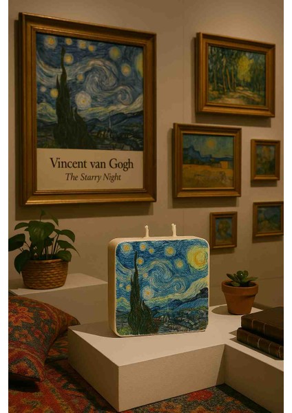 Van Gogh Yıldızlı Gece – El Yapımı Soya Mum (Dekoratif Hediye)