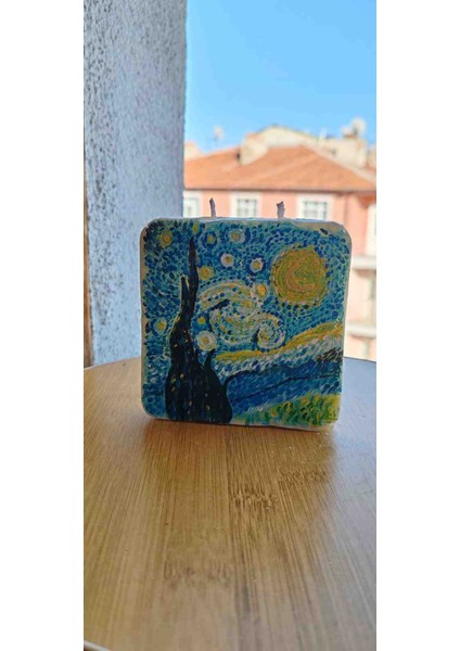 Van Gogh Yıldızlı Gece – El Yapımı Soya Mum (Dekoratif Hediye) fiyatları