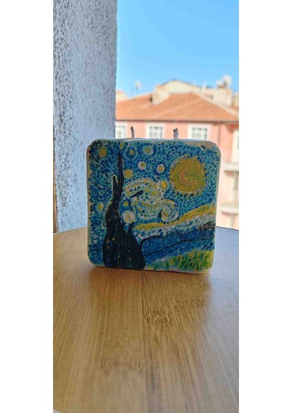 Van Gogh Yıldızlı Gece – El Yapımı Soya Mum (Dekoratif Hediye) modelleri