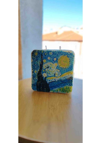Van Gogh Yıldızlı Gece – El Yapımı Soya Mum (Dekoratif Hediye) fırsatları
