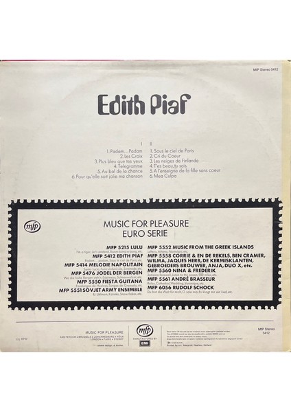 Edith Piaf Republique Francaise Lp Plak fiyatları