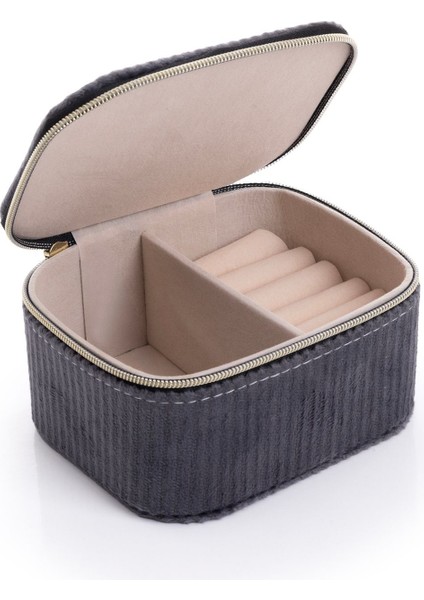 Kadife Çift Bölmeli Takı Kutusu, Siyah, 11,5x9,5x6 cm indirimleri