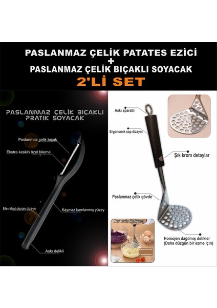 Paslanmaz Çelik Patates Ezici Paslanmaz Bıçaklı Meyve Sebze Soyacak