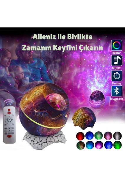 Renkli Dinozor Yumurta Galaksi Işık Projektör ve Bluetooth Gece Lambası fırsatları