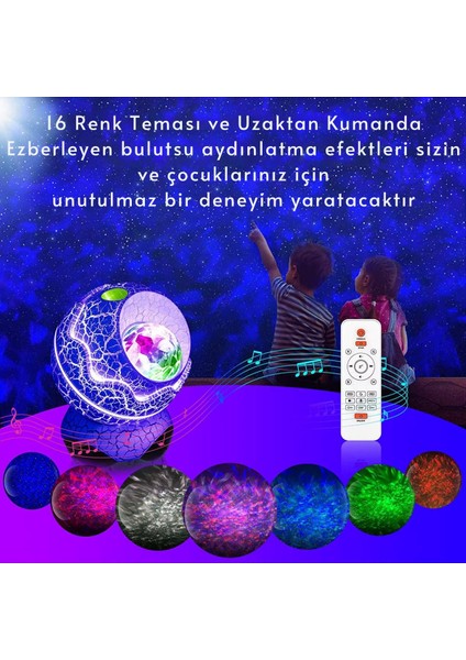 Renkli Dinozor Yumurta Galaksi Işık Projektör ve Bluetooth Gece Lambası