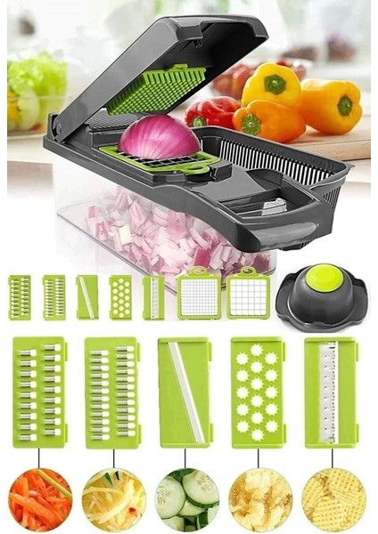 304 Çelik Chopper Rendeleme Çok Fonksiyonlu 13 Parça Hazneli Sebze Doğrayıcı Dicer Dilimleyici Kesi