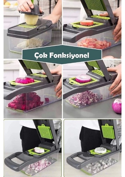 304 Çelik Chopper Rendeleme Çok Fonksiyonlu 13 Parça Hazneli Sebze Doğrayıcı Dicer Dilimleyici Kesi fiyatları