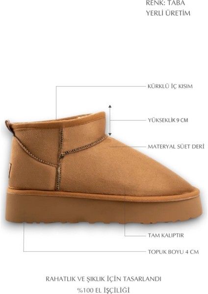 Kadın Taba Süet Içi Kürklü Kalın Taban Bilekte Kısa Kadın Bot & Bootie modelleri