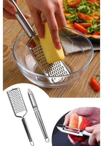 Paslanmaz Çelik Çok Amaçlı Rende ve Soyucu Seti - Peynir, Limon, Sebze 2'li