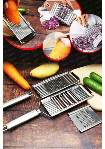 3 Fonksiyon Bir Arada Paslanmaz 3 Bıçaklı Sebze Dilimleyicidilimleyici Doğrayıcı Çoklu Rende