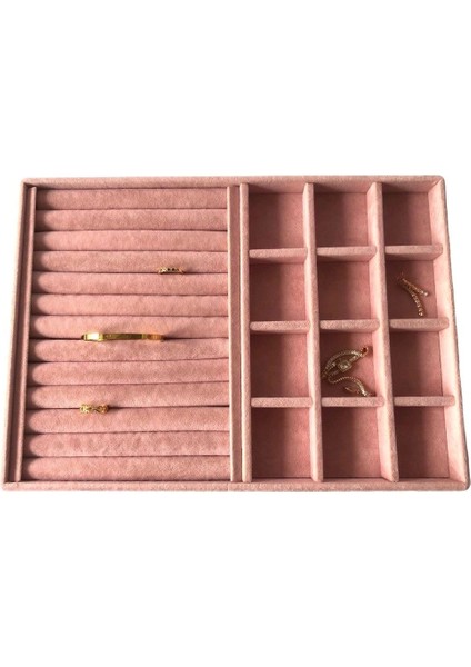 Pembe Süet Bölmeli Takı Kutusu, Şık ve Kullanışlı Saklama Çözümü modelleri