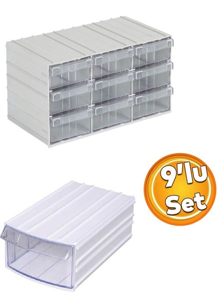 Şeffaf Çekmeceli Organizer Kutu 9 Bölmeli Saklama ve Düzenleme Kutusu