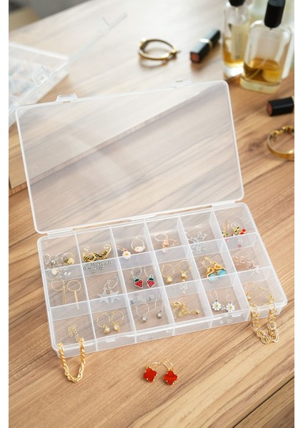 18 Bölmeli Şeffaf Takı ve Dikiş Kutusu Organizer, Pratik ve Şık Depolama Çözümü fiyatları