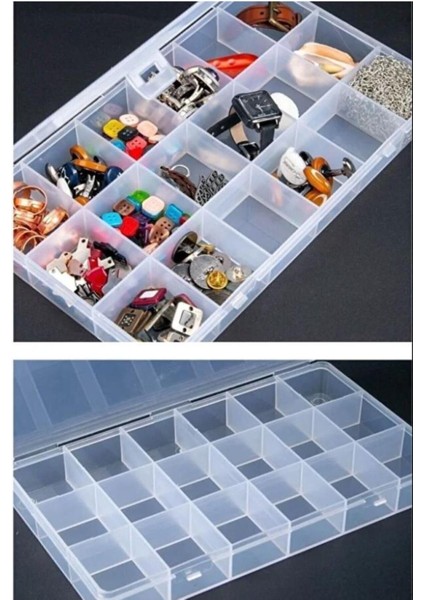 18 Bölmeli Şeffaf Takı ve Dikiş Kutusu Organizer, Pratik ve Şık Depolama Çözümü indirimleri