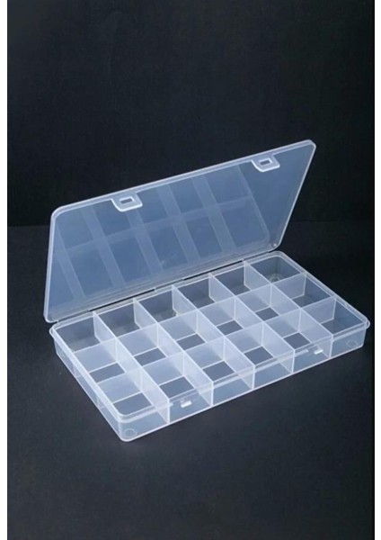 18 Bölmeli Şeffaf Takı ve Dikiş Kutusu Organizer, Pratik ve Şık Depolama Çözümü