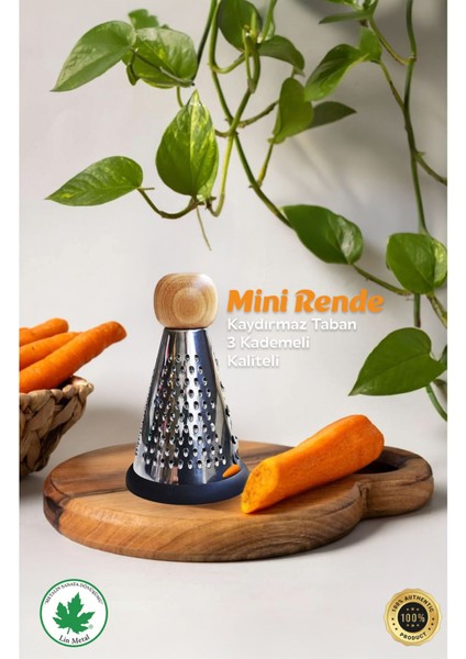 Silikon Tabanlı Lüks Konik Rende 15 cm Bambu Topuzlu Kaydırmaz 3 Bıçaklı