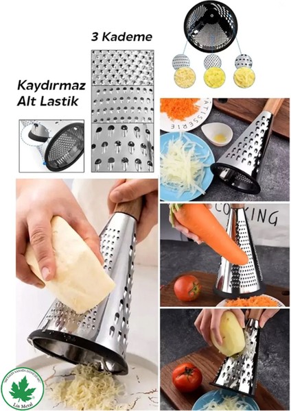 Silikon Tabanlı Lüks Konik Rende 15 cm Bambu Topuzlu Kaydırmaz 3 Bıçaklı fırsatları