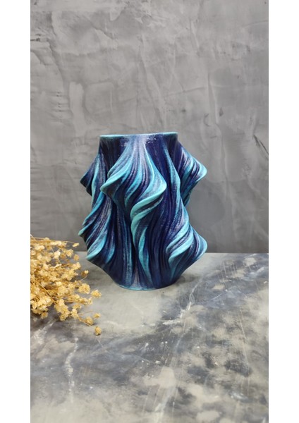 Dalga Formlu Mavi Dekoratif Vazo