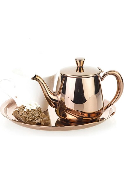Çelik Kahve Çay Potu ve Tepsisi Bakır 550 ml