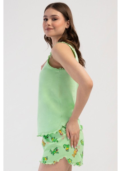 Pamuklu Kadın Genıs Askılı Şortlu Pijama Takım , 408286 modelleri