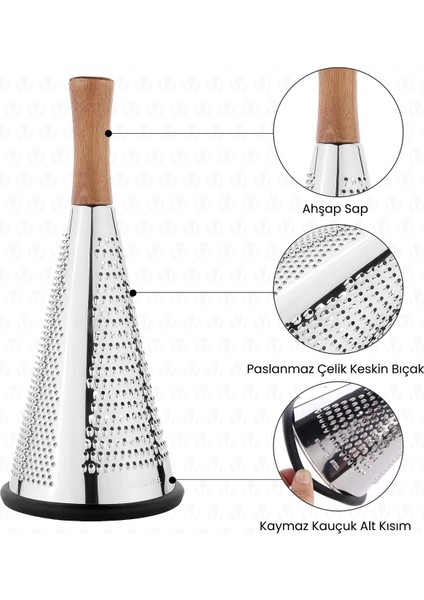 Nicoya 3 Yönlü Kaydırmaz Kauçuk Taban Paslanmaz Çelik Rende Inox