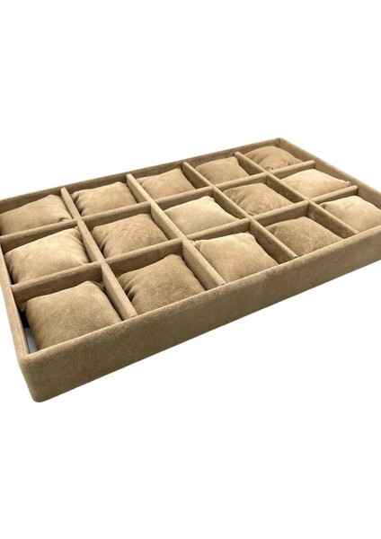 Süet Kumaş Sütlü Kahve Renk 15 Yastıklı Çekmeceli Takı Saklama Kutusu fiyatları