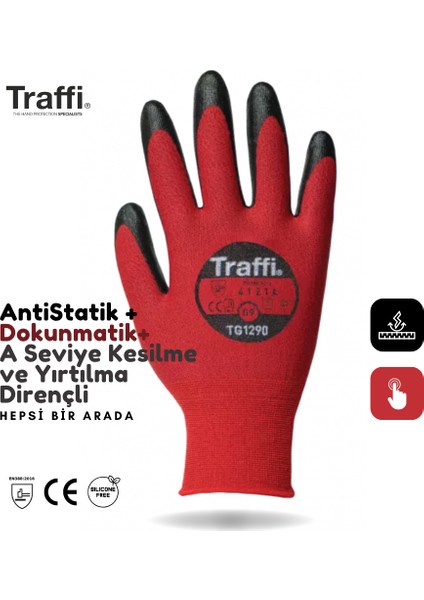 TG1290 Dokunmatik Antistatik A Seviye Kesilme Yırtılma Dirençli Çok Amaçlı İş Eldiveni