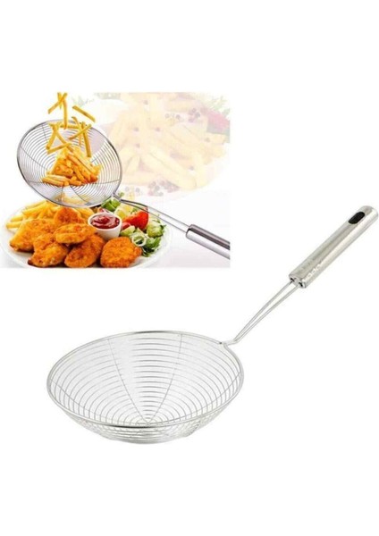 Paslanmaz Çelik Patates Kabak Sebze Kızartma Kevgiri, Metal Saplı Kevgir 16CM Çapında,kepçe