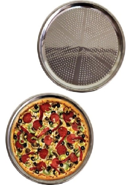24 cm Paslanmaz Çelik Delikli Pizza Lahmacun Dolma Sarma Altlığı Tepsisi 1 Adet modelleri
