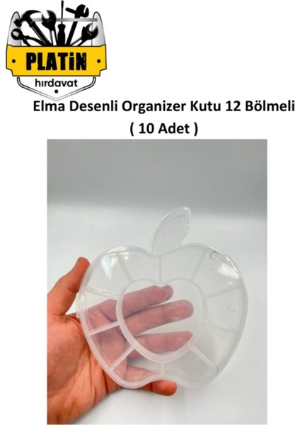 Turuncu, 12 Bölmeli Şeffaf Elma Desenli Organizer, Takı ve Boncuk Düzenleyici (10 Adet)