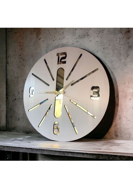 Beyaz Ahşap Dekoratif Duvar Saati, Farklı Desenli, 50CM fiyatları