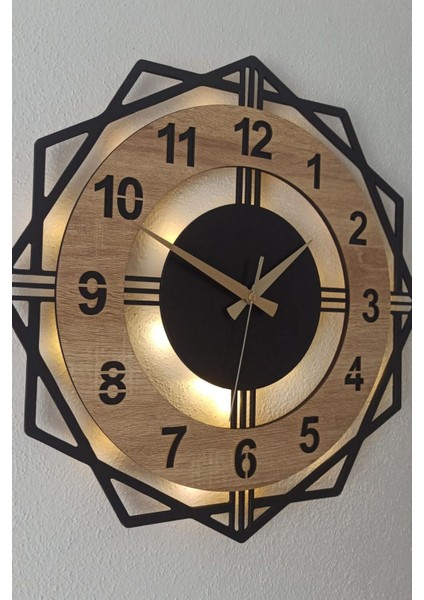 Pembe Renk LED Işıklı Duvar Saati, Modern ve Şık 40 cm Ahşap Tasarım