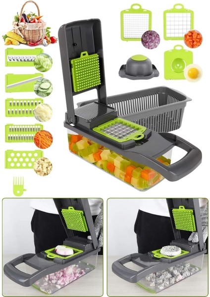 Lüx Küp Rende 13 Parça Hazneli Sebze Doğrayıcı Dicer Dilimleyici Kesici Fonksiyonlu Mutfak Seti indirimleri