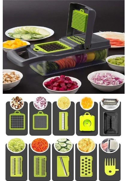 Lüx Küp Rende 13 Parça Hazneli Sebze Doğrayıcı Dicer Dilimleyici Kesici Fonksiyonlu Mutfak Seti