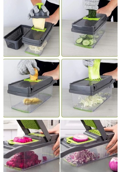 Lüx Küp Rende 13 Parça Hazneli Sebze Doğrayıcı Dicer Dilimleyici Kesici Fonksiyonlu Mutfak Seti