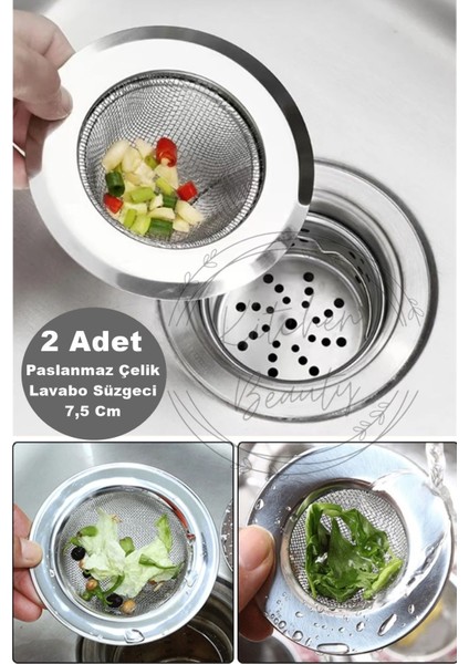 2 Adet Tüm Lavabolara Uygun Paslanmaz Çelik Lavabo Süzgeci 7,5 cm Evye Süzgeç