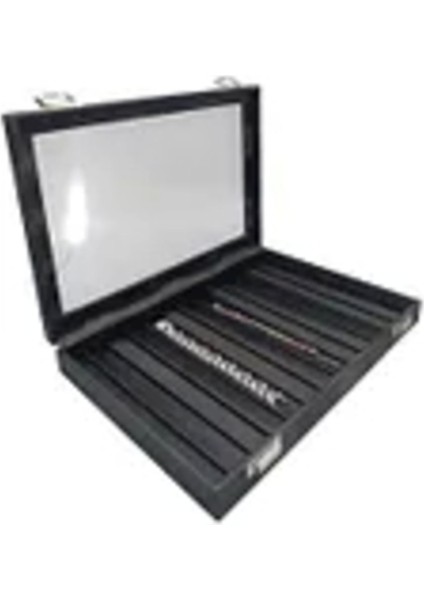 Cam Kapaklı Deri Kumaş Bölmeli Kolye ve Bileklik Tablası Siyah 34X24 cm