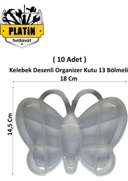 Turuncu Kelebek Desenli 13 Bölmeli Şeffaf Organizer Seti, Takı ve Boncuklar Için