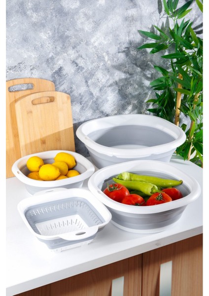 4’lü Akordiyon Katlanır Badya Leğen Süzgeç Seti