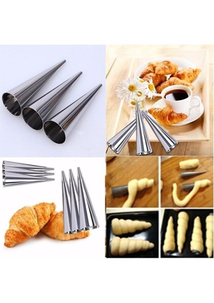 Metal 6'lı Kornet Hamur Kalıbı Inox Set Huni Şeklinde Tatlı Kalıbı Dondurma Külahı Yapma 11CM fiyatları
