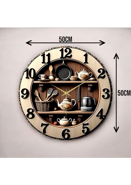 Renkli Desenli Ahşap Duvar Saati, 50CM, Sessiz, Mutfak ve Dekorasyon Için Harika Seçim modelleri