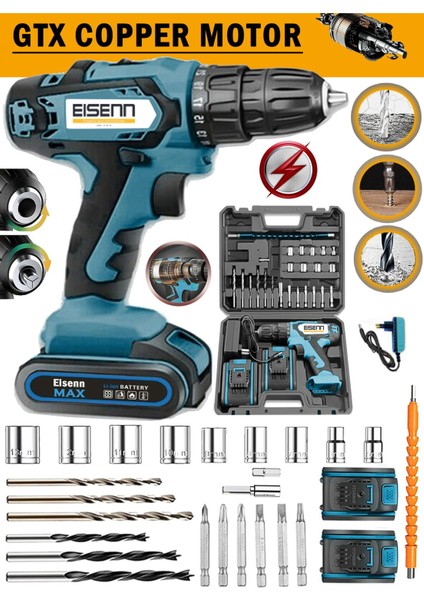 Gelişmiş Çift Bakır Sargı Akülü Vidalama Matkap Yardımcı Seti