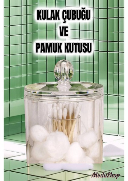 Beyaz Yuvarlak Pamuk ve Kulak Çubuğu Saklama Kutusu, Şık ve Kullanışlı Tasarım
