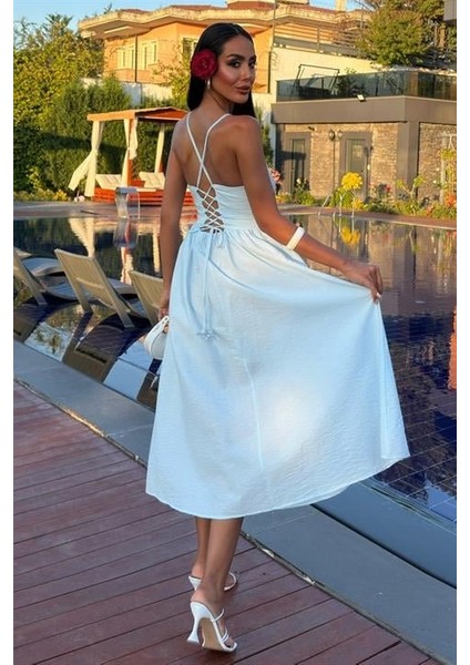 Sırtı Çapraz Ipli Boncuk Detaylı Elbise 2902-08 fırsatları