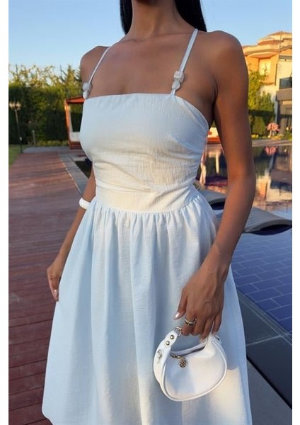 Sırtı Çapraz Ipli Boncuk Detaylı Elbise 2902-08