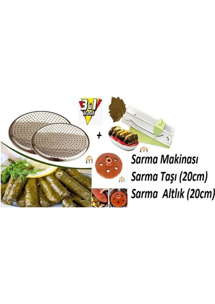 Yaprak Dolma Pazı Sarma Makinası 3 Lü Set (Sarma Makinası + 20CM Sarma Taşı+ Tencere Altlık 20CM