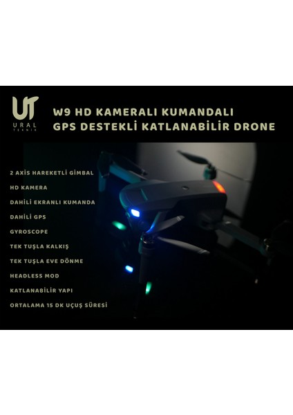 W9MAX Katlanabilir Gps Anlık Fpv Ekranlı Kumandalı Fırçasız Motor 2 Axis Gimbal Hd Kameralı Drone