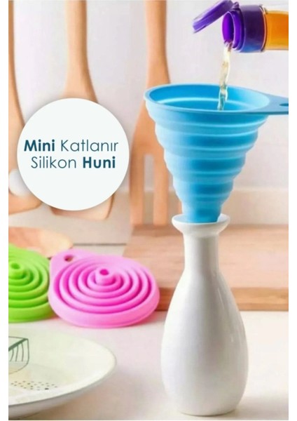 Pratik Mini Silikon Katlanır Huni | Akordeon Huni | Katlanır Yağdanlık Icin Kullanılır